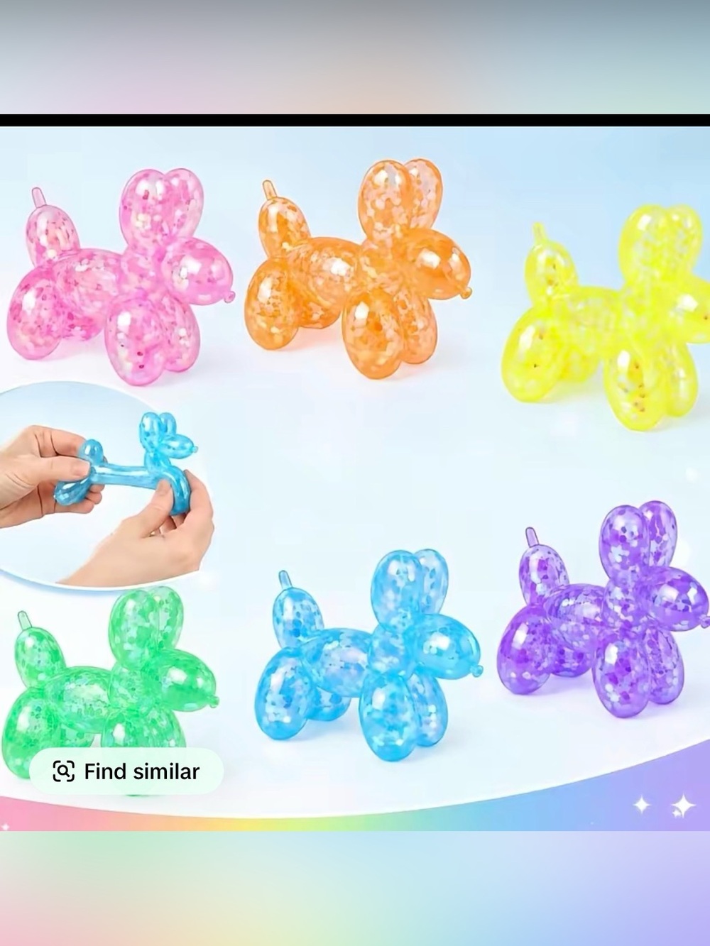 Squeeze Glitter Ballon Dog Squeeze Toy Pink, Purple, Blue, Yellow, Green, Orange